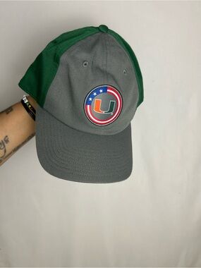 Adidas Green and Grey University of Miami Logo Strapback Cap